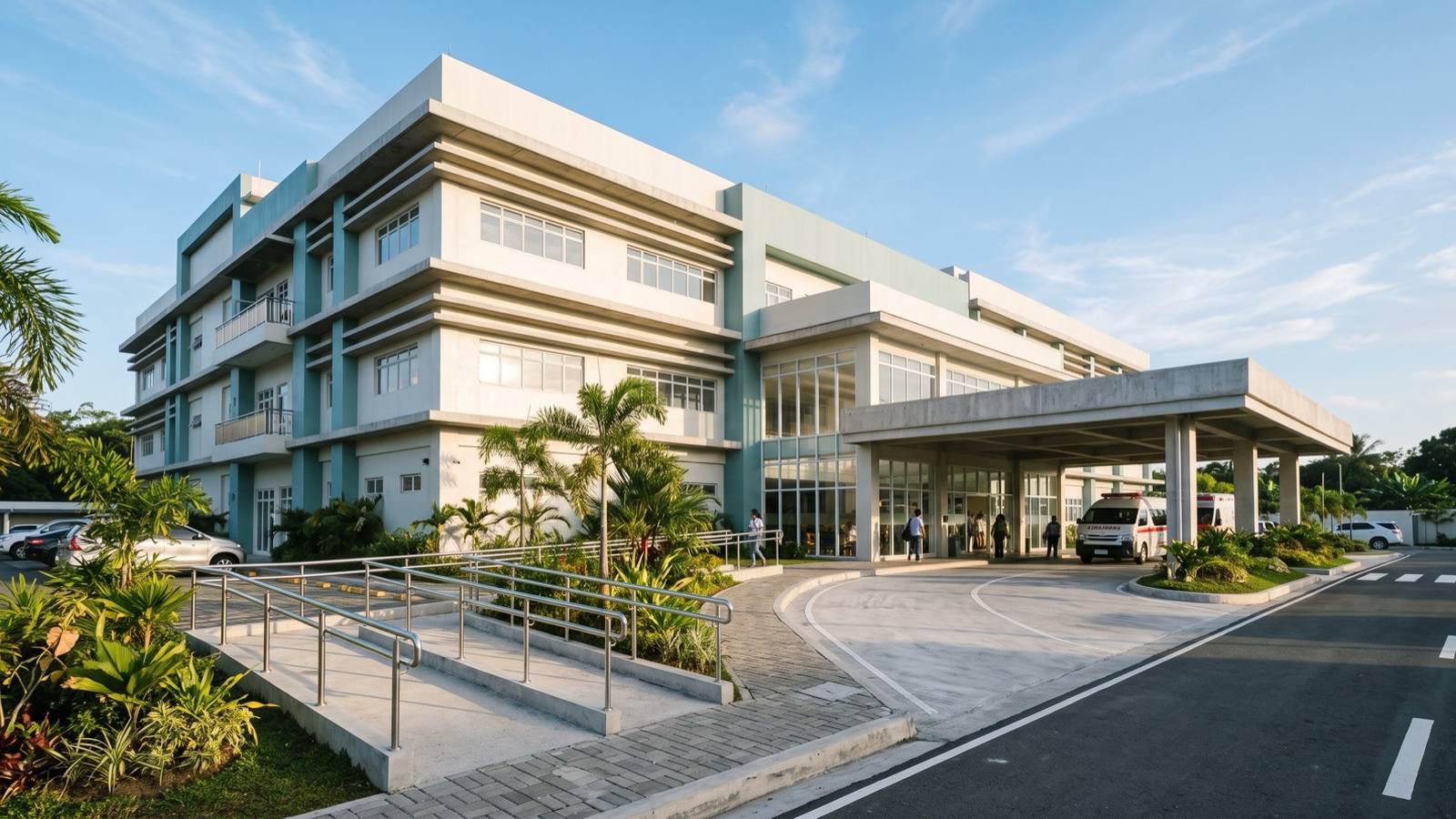 Concept image of a modern district hospital building in the Philippines