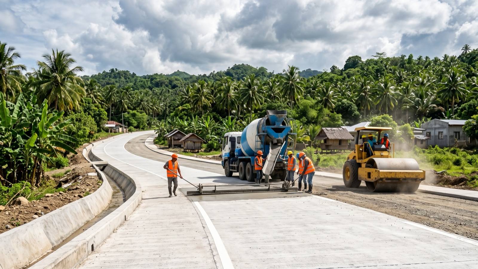 Concept image of a newly constructed concrete road and drainage system in the Philippines